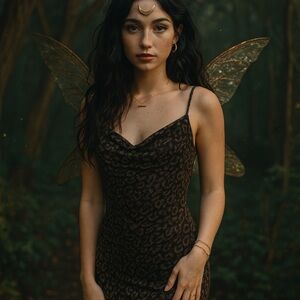 Laundry by Shelli Segal Cowl V-Neck Fairy Whimsigoth Leopard Print Midi Dress 10